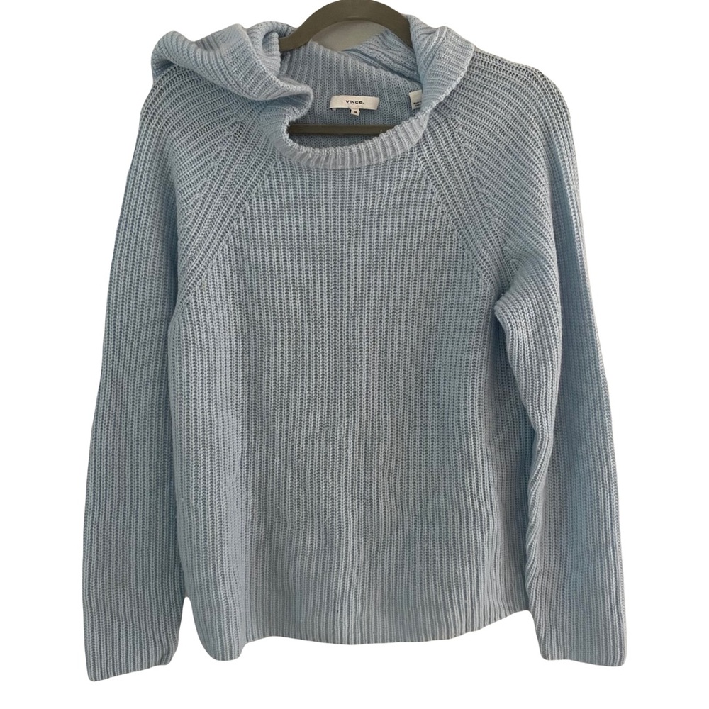 Vince Wool Cashmere Light Blue Hooded Knit Sweater Medium
